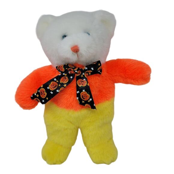 Halloween Plush Candy Corn Bear Sugar Loaf Teddy Bear Stuffed Animal Blue Eyes - Picture 1 of 9